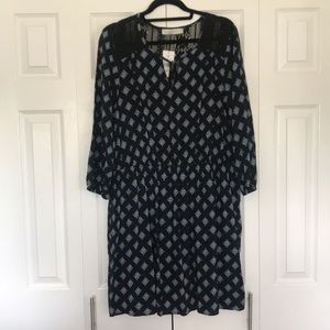 Suzy Shier Patterned Navy Fit and Flare Dress